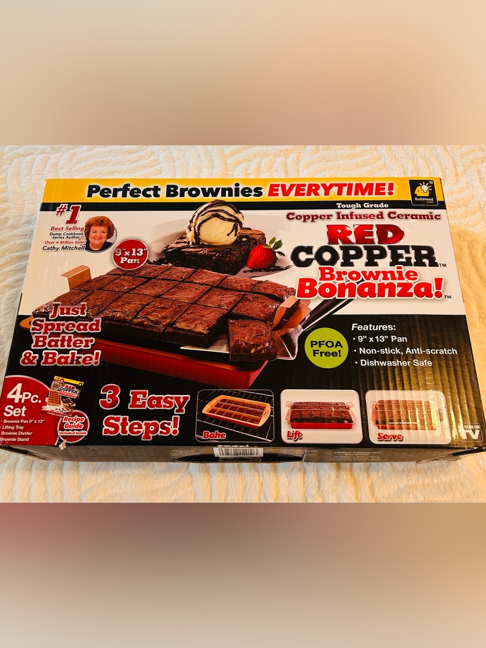 Red Copper Brownie Bananza Baking Pan 9” x 13” New